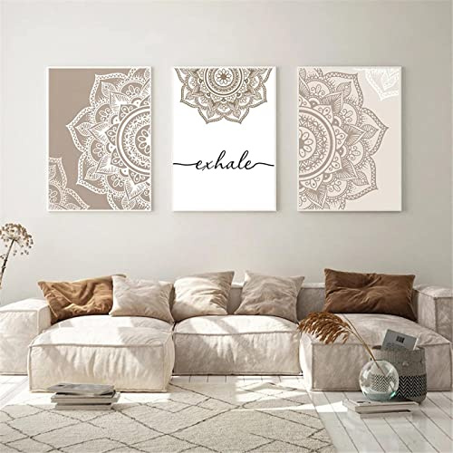 Bohemian Mandala Blumen Leinwand Kunst Poster Inhale Exhale Yoga Gemälde Zen Druck Nordische Wandbilder Wohnzimmer Dekor 50x70cm-3Pieces Frameless