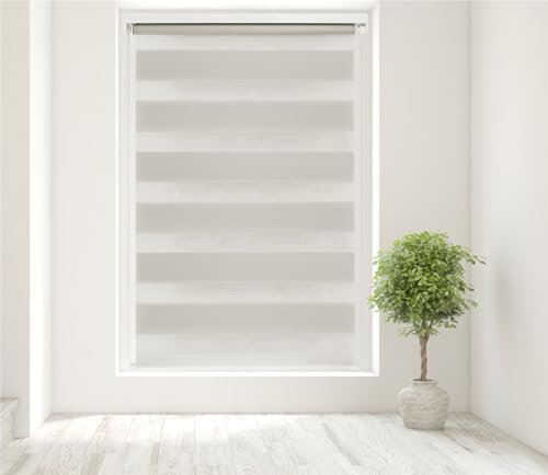 Caecus Natural Day and Night Zebra Roller Blind Dual Layer Fabric Aluminium Rail Easy Fit Home Office Bedroom Kids Room Easy Fit 150cm Width x 160cm Drop