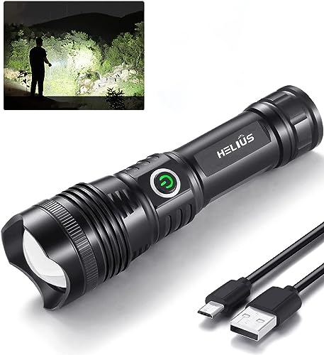 Led Taschenlampe 30000 Lumen Extrem Hell und weit XHP199 Super Sehr Helle Taschenlampen,Type-C USB Aufladbar Taktische 6 Modi,Zoombar,IPX6,Wasserdichte für Camping Outdoor Wandern (Mit 21700 Akku)