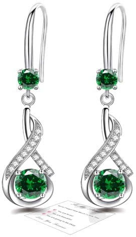 Silver Drop Earrings for Women Dangling, Sterling Silver Dangle Earrings with Cubic Zirconia, Hypoallergenic Green Dangly Drop Earrings for Women Jewellery Presents Birthday Christmas Anniversaries