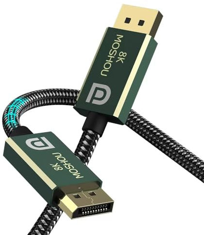 MOSHOU 8K Displayport Kabel 2.0 (1m) Displayport auf Displayport 2.0, Bandbreite von bis zu 77,4 Gbit/s, DP 2.0 Kabel 8K@60Hz 4K@144Hz 2K@165Hz 1080P HD FreeSync G-SYNC HDR 12bit
