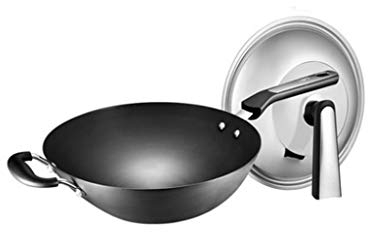 OQHAIR Sartén de Hierro Tradicional doméstica Cocina de Fondo Redondo sin Recubrimiento u Especificación 32 cm Profundidad 10 cm
