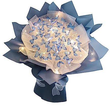 Colcolo Kreativer Schmetterlingsstrauß, Blumenstrauß-Herstellungsmaterial, Zubehör, Langlebiges DIY-Kunstblumen-Set, Blau 33 Schmetterling