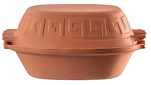KADAX Tonbräter, Keramiktopf mit Deckel für Mikrowelle und Backofen, Dampfgarer aus natürlichen Materialien, Auflaufform für fettfreies Kochen, Brätertopf (Oval, 4L)
