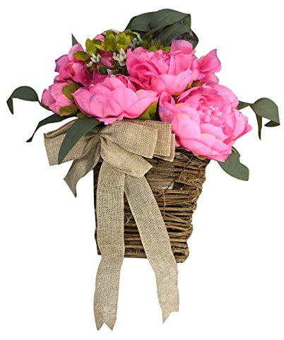 Front Door Wreath Spring Pink Peony Bow Flower Basket Wreath Wreath Door Hanging Home Decor Spring Summer Wreath Front Decoration Farm Wreath Autumn Wreaths for Front Door UK (Hot Pink-a, One Size)