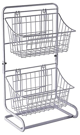 Étagère Rangement Basket de rangement Panier Support 2-Tier Cuisine Chambre à coucher Argent de rangement for les fruits Légumes articles de toilette Étagère de Cuisine (Color : Bianco)