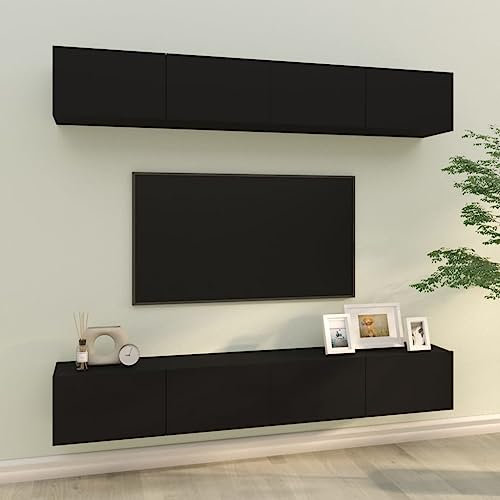 Gecheer Mobili TV 4 pz,Mobile TV Sospeso,Pensile,Parete Attrezzata da Soggiorno,Armadietto a Parete per TV Nero 100x30x30 cm in Legno Multistrato