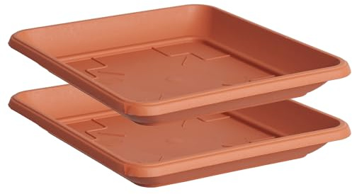 Tymar Blumentopf Untersetzer aus Kunststoff quadratisch, 2 Stück, Blumenuntersetzer,Blumentopfuntersetzer (Terrakotta, 27x27 cm)