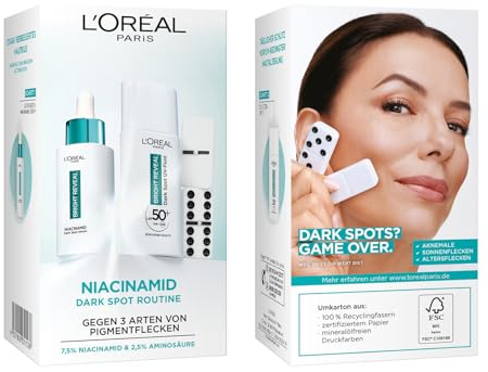 L'Oréal Paris Anti- Pigmentflecken Set: Bright Reveal Niacinamid Serum & UV Fluid LSF50, für strahlende & ebenmäßige Haut