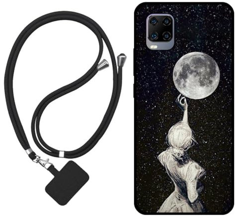 Sunrive Coque Compatible avec ZTE Smartphone AXON 11 5G,TPU Étui Housse Protecteur Souple Gel Mat Back Cover Mignon Motifs Antichoc Case(Ombre du Dos,Lune,Étoiles)+1x Universelle Dragonne