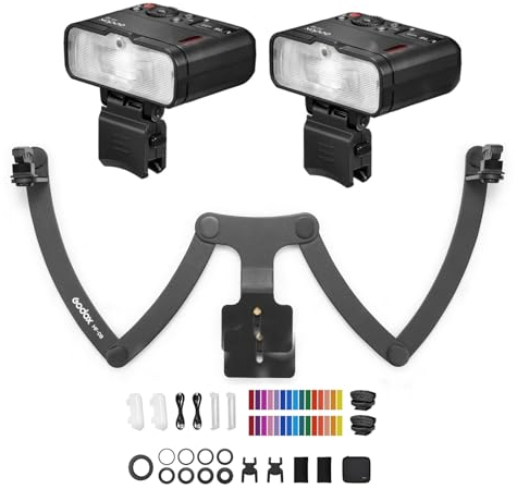 Godox MF12-K2 Kit 2PCS Macro Flash + MF-DB Flash Bracket 2.4G Wireless Control, TTL M Mode with Filter, Cold Shoe for Canon/Nikon/Sony Macro Portrait Photography