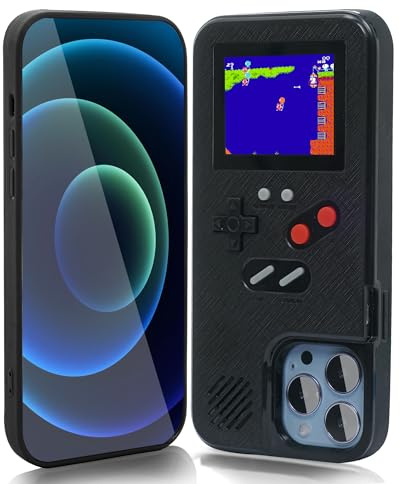 WeLohas Gameboy-Hülle für iPhone 15 Plus Only, Retro 168 Klassische Handheld-Spiele, Farb-Video-Display-Spielehülle für iPhone, Kratzfeste, stoßfeste Handyhülle für iPhone (Schwarz)