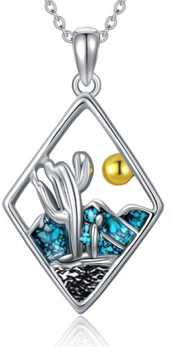 POPLYKE Kaktus Halskette Sterling Silber Berg Halskette Türkis Kaktus Berg Pandant Schmuck Geschenk für Männer Frauen Mädchen Junge (Kaktus)