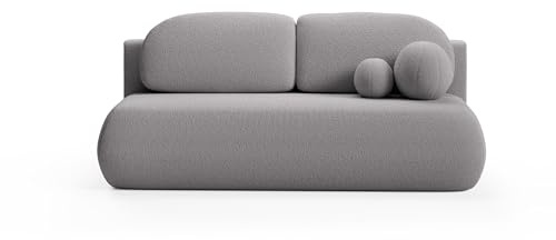 LIKMA Dunkelgrau Sofa Como 210x85x100 cm mit Schlaffunktion und Bettzeugbehälter, Schlafsofa mit Bettkasten, Modernen Klappsofa Sofa Couch mit Kissen, Gästebett Bettsofa Stoff: Bouclé Lambi 12