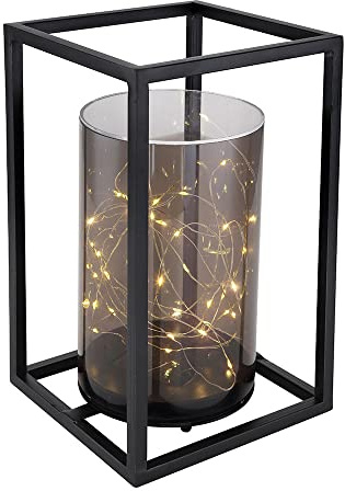LED Solartischleuchte Quader innen mit Zylinder schwarz rauch 280mm von Globo