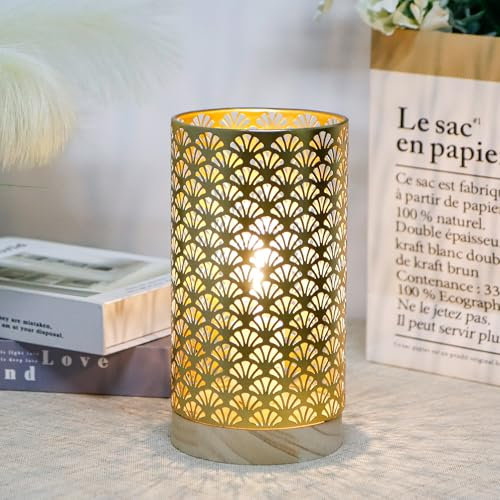 JHY DESIGN Metall batteriebetriebene Lampe 22,5cm hoch Medium kabellose Tischlampe mit 6-Stunden-Timer Moderne für Hochzeiten Party Patio Garten drinnen im Freien Tisch Balkon（Gold）