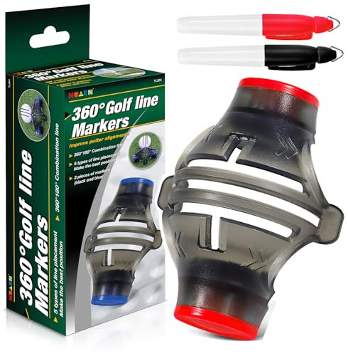 SUBORAWOS Golfball-Markierer mit 2 Farbigen Markierstiften, 360-Grad-Linienzeichnungs-Ausrichtungswerkzeug, Dreifach-Linien-Golfballmarkierer für Männer und Frauen (Rot)
