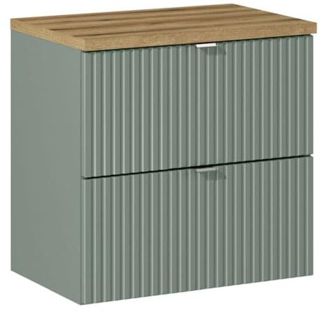 Lomadox Mobile lavabo da bagno, 60 cm, colore verde e rovere