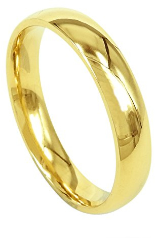 Everstone Men Women Wedding Band Engagement Promise Anniversary Titanium Ring Polished Gold Dome Shape Valentine Day Gift SzG