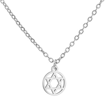 Amaxer Delicata collana con ciondolo a forma di stella di David, simbolo ebraico ebraico Chai, da donna, minimalista, Hanukkah Magen, ebraico, in acciaio inox