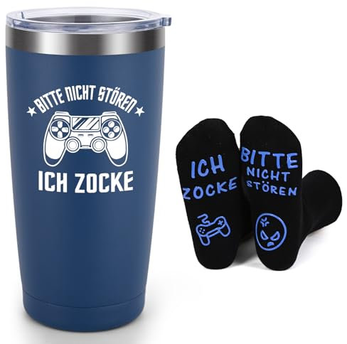 Livole Geschenke für Männer Geburtstag, Geschenk Mann Weihnachten, Lustige Socken, Gamer Geschenk für Zocker, Junge, Bruder, Kollegen, 20oz Isolierter Thermobecher aus Edelstahl, Coffee to go Becher