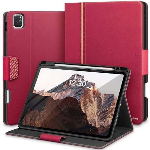 KingBlanc Case for iPad Pro 13-inch 2024 (M4) with Pencil Holder, PU Leather Smart Stand Cover, Auto Sleep/Wake, Supports Pencil Pro/Pencil (USB-C), Multi-Viewing/Drawing Angles, Rose