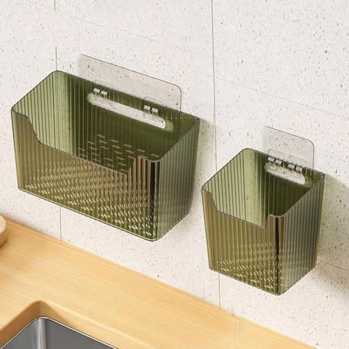 DAGESVGI 2 Pack Wall Mounted Storage Organizer, No Punching Adhesive Cabinet Door Floating Shelves Fridge Organizer Stackable Clear Plastic Storage Bins, Large Shower Storage Box