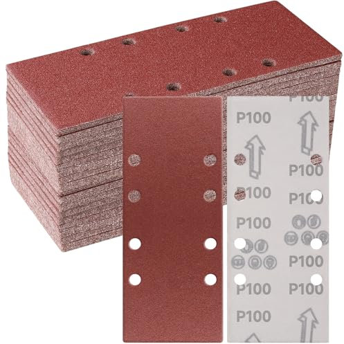 Sruhrak 93x230mm Sandpaper Set, 50 Pieces Sanding Sheets Stick and Peel Sanding Pads 100 Grits Sander Paper for Bosch Electric Sander Polishing, Rust Removal