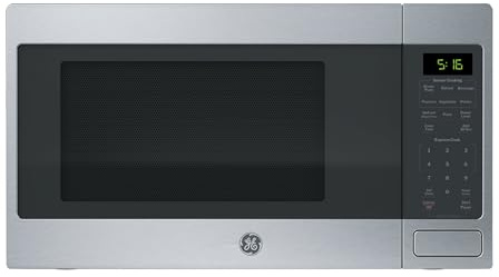 GE Countertop Microwave Oven, 1,150-watt Capacity, 1.6 Cubic Ft., 8 Auto Setting Cooking Settings, Child-Lock Technology, Kitchen Essentials for the Countertop, Dorm Room or Apartment, Stainless Steel