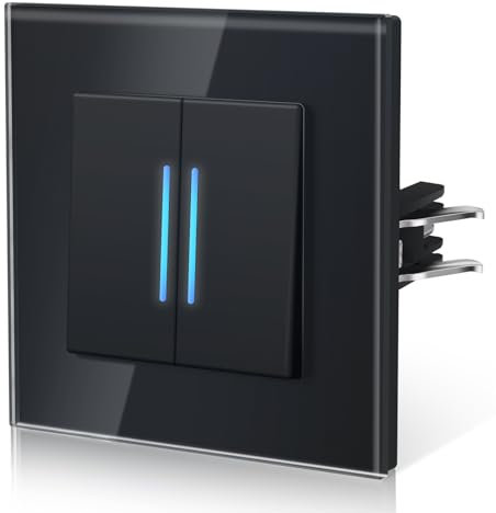 BSEED Interrupteur avec Cristal,Interrupteur Mural avec Griffes,Modern Interrupteur Avec Voyant Lumineux,Facile à Installer,E - Série,2 Gang 1 Voie,86mm Noir