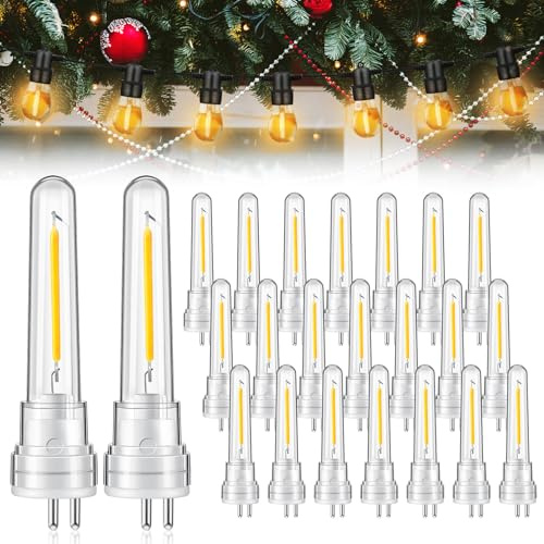 Rossesay 24 Pcs S14 Bulbs for Outdoor String Lights 1.5 W LED String Light Bulbs with 2 Prongs 2700k 120v Waterproof S14 LED Replacement Accessories for Outdoor Patio, Warm White (White)
