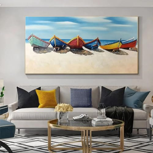 JACBON Toile murale abstraite avec voilier, peinture colorée, paysage marin, style moderne, décoration d'intérieur, salon, 40 x 80 cm, sans cadre