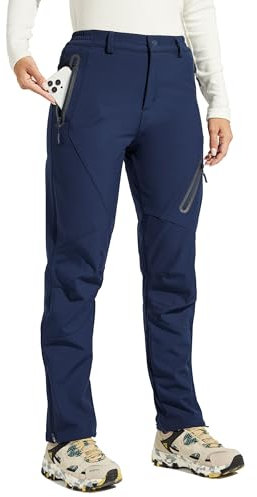WILLIT Damen Schneehose Thermohose Gefüttert Wanderhose Wasserdicht Softshellhose Fleece Skihose Warm Trekkinghose Winter Outdoorthose Isoliert Kaltes Wetter Tiefblau M