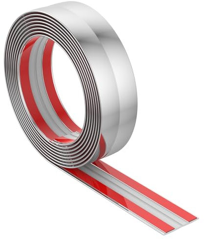 Jokapy Zierleisten Selbstklebend 40mm Eckleiste Silber, Flexibel, 4 cm breit, 3 m lang, Wasserbeständig, Dekorativ, Schutz, Innenbereich, Badezimmer, Küche, Wohnzimmer, Schlafzimmer
