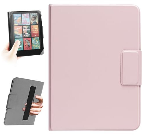 HoYiXi Universale La Custodia per eReader da 6,8,7, Compatibile con Kindle Paperwhite, Colorsoft, Kobo, PocketBook, Tolino e Sony. corda a mano elastica Case per 6-7eReader,Rosa