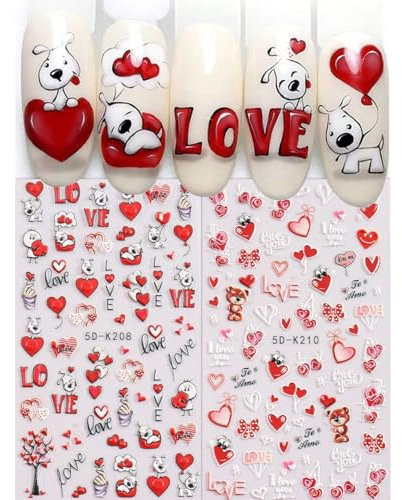 Kabwea 2 Bögen Valentinstag Nagelsticker, Nagelsticker, Nail Sticker, Nagel Sticker, Nagelaufkleber, Nageldesign, Nagel Stickers