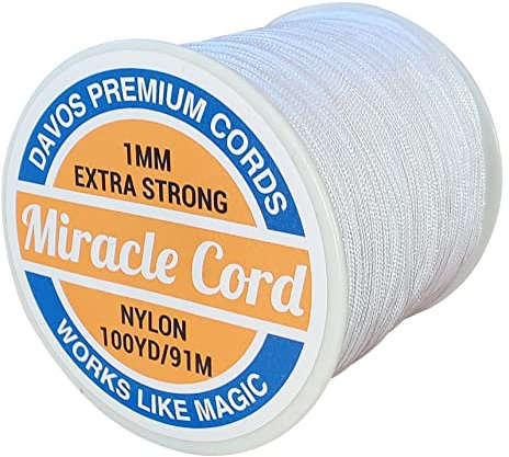 Miracle Cord 1mm Bracelet Making String Braided Nylon Multi-Use Extra Strong Thread Jewellery Necklace Beading Crafting Arts Crafts (White, 91 metres)