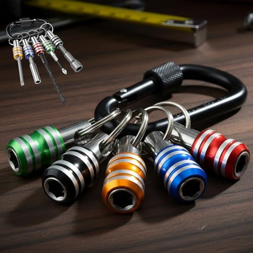 5Pcs 1/4 Inch Hex Shank Drill Bit Holder, Aluminum Alloy Quick-Change Screwdriver Bit Holder with Black Carabiner, Bit Holder for Impact Driver, for Electricians, DIY Enthusiasts & On-Site Maintenance