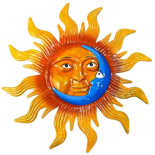 65,7 cm große Metall-Sonne für den Außenbereich, Wandkunst, Sonne und Mond draußen, Metallkunst, rostfreie Wandskulptur, ideal für Hof, Schlafzimmer, Terrasse, Garten, Zaun, Deckpool, Haus und