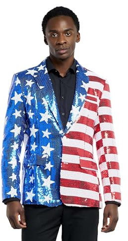 Suitmeister Pailletten USA Blazer für Männer - Slim Fit - Glänzende 4. Juli Party Jacke - Amerika Blazer