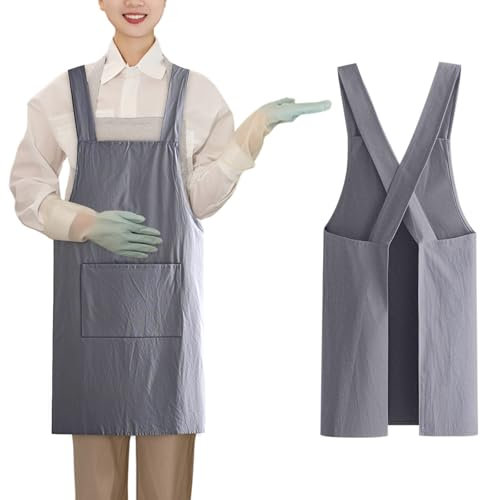 Moorstdel Baumwoll Leinen-Schürze für Damen mit gekreuzte Rückenschürze mit Taschen,Schürzenkleid Damen,Arbeitsschürze,Schürze aus Baumwolle,Damen und Herren,für Küche, Backen, Floristik, Grau