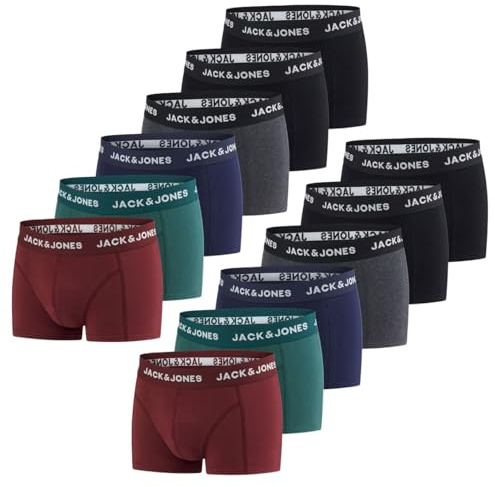 JACK & JONES Boxershorts Herren 12er Pack JACJEANS Trunks Basic Boxer | Stretch Unterhosen Unterwäsche Retroshorts Set Baumwolle Schwarz Rot Grün Blau Grau S M L XL XXL 3XL