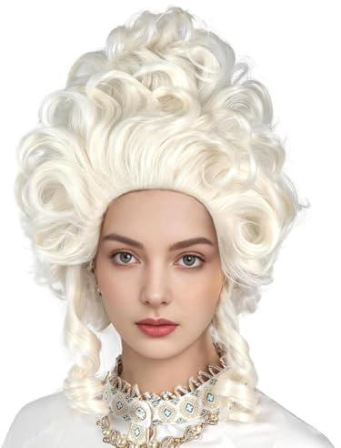 PORSMEER Platinblonde Beehive Retro Perücke Damen Lockige Viktorianische Queen Cosplay Kostüm Halloween Weiß Blonde Perücke Fit 1920er 50er 80er Jahre