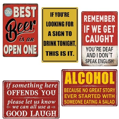 Creaher 5pcs Metal Bar Signs Vintage Alcohol Themed Metal Plaques Man Cave Vintage Wall Accessories Metal Tin Signs for Home Bar Decorations(20x30cm)