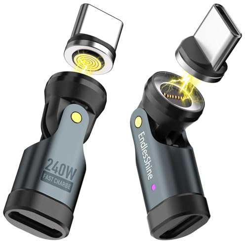 EndlesShine Adattatore Magnetico USB C 240W [2 Confezioni], Può Contenere Tutti I Cavi Di Tipo C In Cavo Magnetico USB C, 90/180/360 Gradi Rotazione, 5A Quick Charge Data Transfer Per Phone MacBook