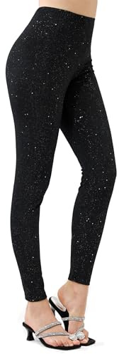Schwarze Glitzer-Leggings mit hoher Taille für Damen, Sternenhimmel-Druck, weich, elastische Taille, lange Paillettenhose
