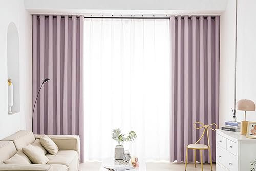 Dsnyu Gardinen Wohnzimmer Lang, Gardinen Modern Lila Volltonfarbe Polyester Vorhang für Schlafzimmer 2er Set 102x138cm BxH