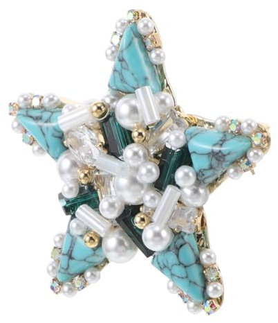 VALICLUD Broche Étoile De Mer Turquoise Pour Femme, Élégante Et Décorative, Avec Perles, Pour Costume, Col De Chemise, Bijoux Pour Fête, Plage, Tenue Décontractée, Écharpe, Châle