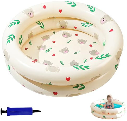 SilverChry Piscina Gonfiabile Bambini, Piscinetta Gonfiabile Bambini, Piscinetta Neonato Spiaggia à Double Anneau avec Fond à Bulles Gonflable, Estivi Giardino Esterno Piscina Baby (Orso)