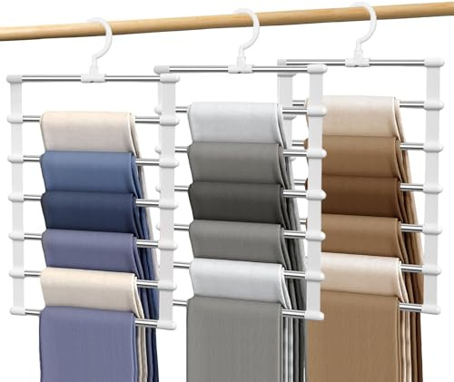 3 Stück Hosenbügel, Kleiderbügel Platzsparend Hosen Bügel Faltbare rutschfest Hosenkleiderbügel Mehrfach Kleiderbügel Weiß Kleiderschrank Organizer für Hosen Jeans Schals Handtücher